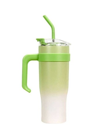 Moly 304 Çelik 1.2l Isı/sıcaklık Saklama Bardak, Pipetli, Arabaya Uygun, Yeşil Gradyan, 6-12 Saat Kapasite