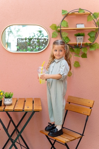 Oliventhekid Yakalı Pileli Kız Çocuk Tulum Mint Mint Yeşili