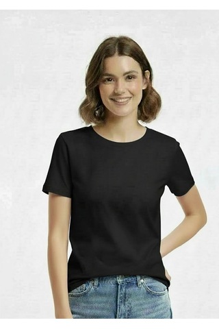 Lyvean Bisiklet Yaka Regular Kısa Kollu Tshirt Siyah