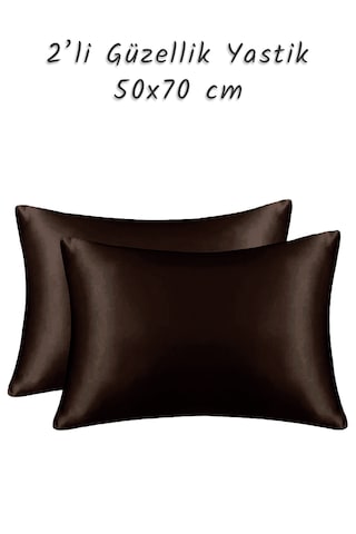 Güzellik Yastığı %100 Ipek Saten 2 Adet Luxury Yastık Kılıfı Kahv