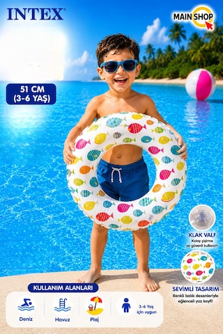 Mainshop Intex Çocuk Deniz Simidi 51 Cm - Havuz Simidi 3-6 Yaş M-59230