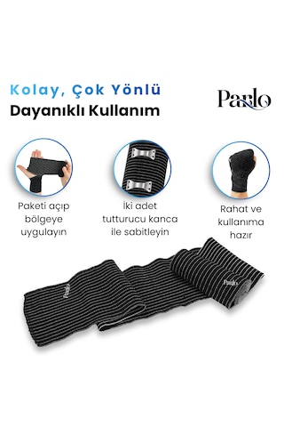 Parlo Siyah Elastik Bandaj 15 Cm X 1,5 M 3 Lü Set %300 Esnek, 4,5 M Ye Kadar Uzayan, Metal Kancalı Destek Ve Sargı Bandajı