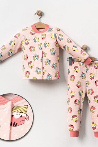 Kız Çocuk Desenli Pamuklu 2'li Pijama Takımı-pembe Pembe