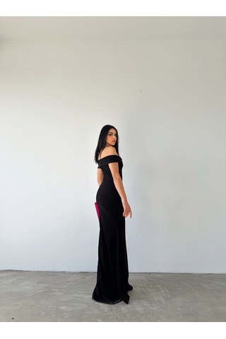 Kadın Kayık Yaka Dekolteli Kolsuz Dalgıç Elbise Siyah