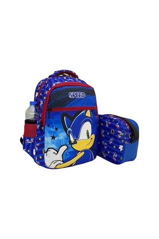 Yeni Sezon Speed Desenli 2' Li Erkek Okul Çantası + Beslenme Çantası Seti MAvi