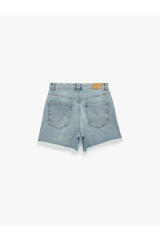 Koton Pamuklu Rahat Kalıp Duble Paça Mini Denim Şort Orta İndigo 6sal40032md