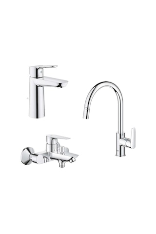 Grohe Baudge Set, Spiralli Eviye Bataryası 30536000 Banyo Bataryası 23605000 Lavabo Bataryası 23758000 Krom