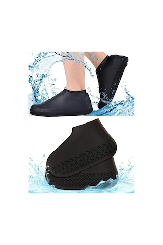 Silikon Ayakkabı Kılıfı Kaymaz Su Kir Geçirmez M Beden Siyah 5 Beyaz