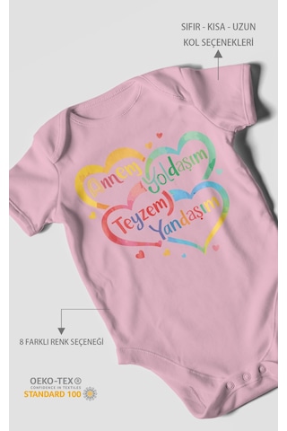 Morivokids Annem Yoldaşım Teyzem Yandaşım Kısa Kollu Bebek Body Koyu Pembe