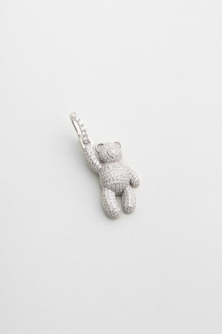 Tiny Bear 18 Ayar Beyaz Altın Kaplama Gümüş Charm Beyaz