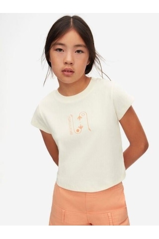 Nk Kids Kız Çocuk Pamuklu Yarım Kol Tshirt-15556 Krem