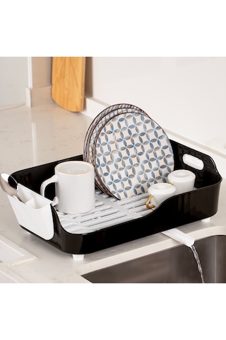 Porsima Akl-060 Siyah Lüks Tabaklık Bulaşıklık Su Akıtma Kanallı Siyah