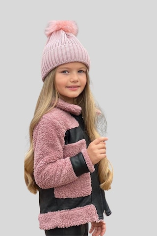 Turuncu Gardrop Deri Taytlı Ceketli Kız Çocuk Takım Pembe Pembe