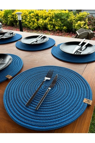 6 Lı Yuvarlak Supla Takımı Kolay Temizlenebilir, Modern Sofralar İçin Petrol Mavisi