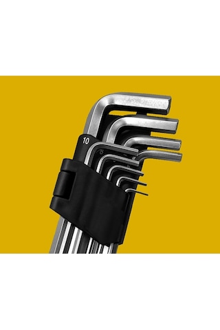 9 Parça Kısa Boy Çelik Alyan Anahtar Seti Allen Set Keneth Kısa Alyan Takımı -9pcs - 2mm-10mm