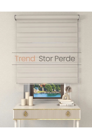 Geniş Plise Beyaz Etek Dilimsiz Zebra Stor Güneşlik Perde Ekru