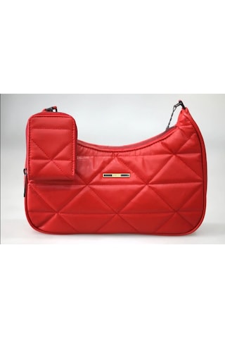 Guard Leather Kapitone Kadın Omuz Çantası + Renkli Kartlık Kırmızı
