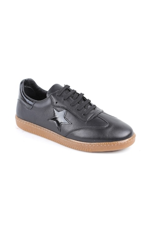 Libero L075.2325 Yıldız Detaylı Hakiki Deri Kadın Sneaker - Rugan Detaylı, Retro Tasarım Ve Doğal Kauçuk Tabanlı Casual Ayakkabı Siyah