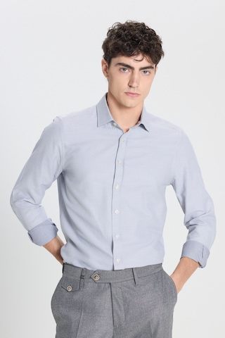 Erkek Beyaz Lacı Pamuklu Slim Fit Dar Kesim Klasik Yaka Armürlü Gömlek Beyaz Lacı