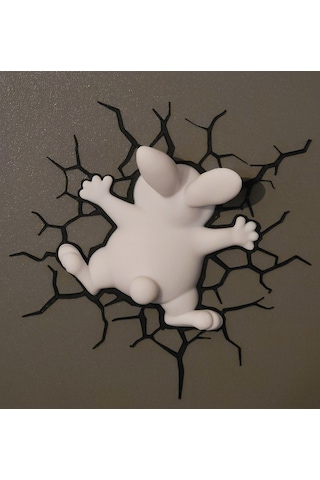 3d Tavşan Duvar Dekoru Mıknatıslı Çarpma Efektli Komik Tasarım 15 Cm 15cmx15cm