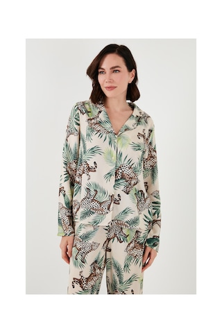 Lela Reguar Fit Yumuşak Dokulu Bayan Pijama Takımı 611Pt288Y Vizon-Yeşil