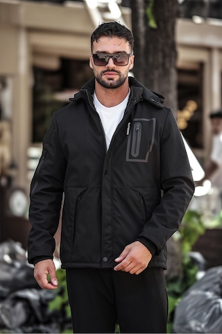 Outdoor Su,soğuk,rüzgar Geçirmez Içi Elyaf Dolgulu Softshell Erkek Montu Siyah