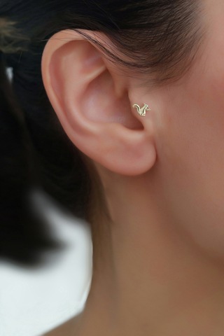 14 Ayar Altın Sincap Tragus Piercing Sarı