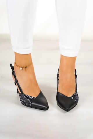 Erkan Saçmacı Sacha Siyah Yılan Arkası Açık İnce Topuklu Ayakkabı Siyah Yılan