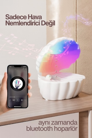İstiridye Hava Nemlendirici Bluetooth Hoparlör & Geri Akışlı Su Damlama Sistemi