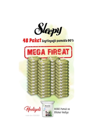 Sleepy 90'lı Zeytinyağlı Pamuklu Islak Bebek Havlusu Mega 48 Paket Ve Rosie Hediye Tekli