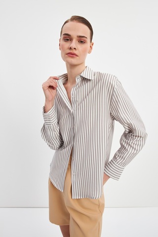 Stella Pulvis Kahverengi Oversize Çizgili Gömlek Kahverengi