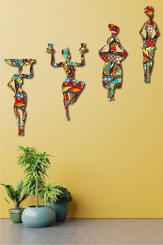 No77decor Afrikalı Kadın Etnik Desenler Dijital Baskı Mdf Set 4 Parça