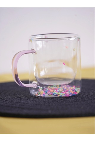 Lavena Çift Cidarlı Cam Kupa Beyaz