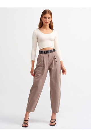 Dilvin 3529 Havuz Yaka Uzun Kollu Crop Top-natural-242 Natural
