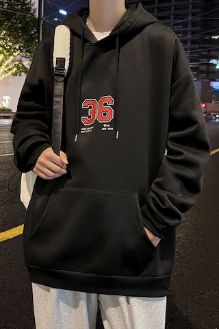 Erkek 36 Brooklyn Baskılı Oversize Sweatshirt Siyah