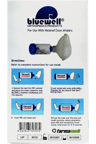 Bluewell Aerochamber İnhalasyon Cihazı Mavi 5 Yaş Üstü