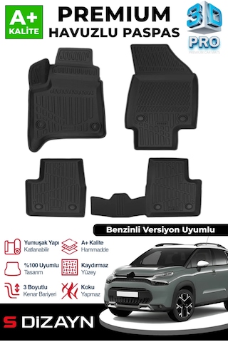 S-dizayn Citroen C3 Aircross Benzinli 3d Pro Havuzlu Paspas 2025 Üzeri A+ Kalite
