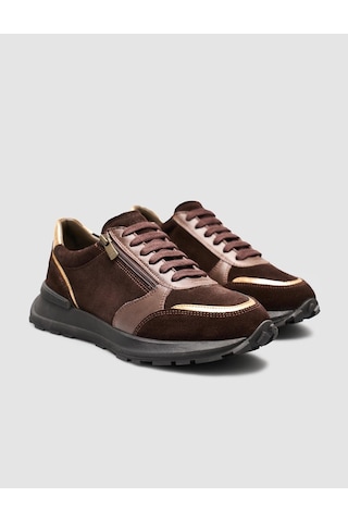 Monamae %100 Hakiki Süet Kahverengi Kadin Sneaker Kahverengi