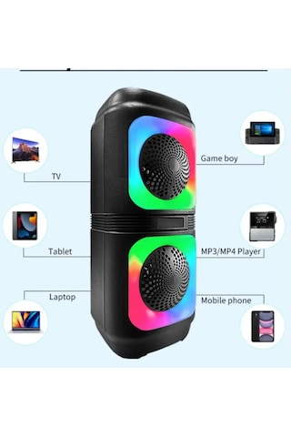 Box Işıklı Bluetooth Hoparlör Ses Bombası Mikrofonlu Karaoke Yüksek Ses Yeni Rgb 10watt