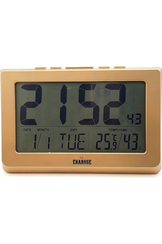 Enarose 1708 Diijital Duvar-Masa Saati Alarm- Isı-Nem Ölçer Gold
