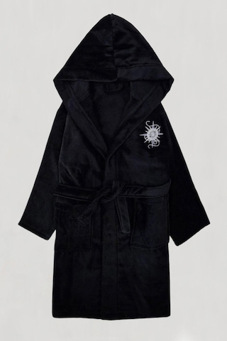 Düz Ve Kapüşonlu Pamuklu Çocuk Bornozu Siyah