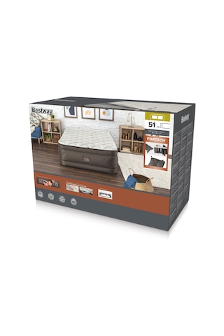 Bestway 69145 Fortech Yorgan Yüzeyli Çift Kişilik Dahili Pompalı Şişme Yatak 2.03m X 1.52m X 51cm Kahverengi