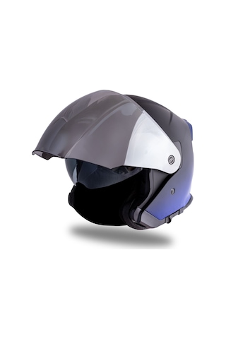 Palio 2.0 Deepsky Mat Siyah-navy Mavi Güneş Vizörlü Açık Kask C3 Siyah