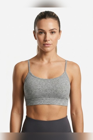 Mataş Kadın İnce İp Askılı Pedli Fitilli Pamuklu Büstiyer Crop Bralette Gri