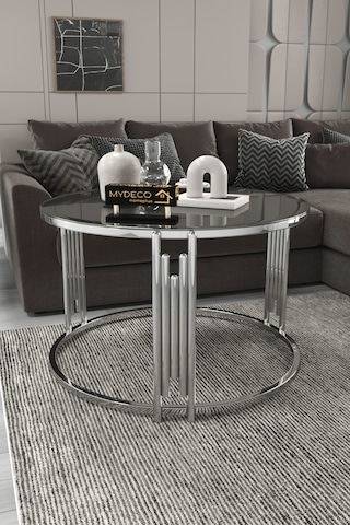 Piyano Tekli Orta Sehpa Gümüş Ayak Füme Ayna