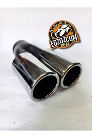 60 Mm. Krom Düz Eşit Dual Çift Çıkışlı Paslanmaz Egzoz Eksoz Ucu