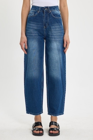 Tudors Kadın Relax Fit Rahat Kesim %100 Pamuk Cepli Geniş Paça Lacivert Jean Kot Pantolon-50730