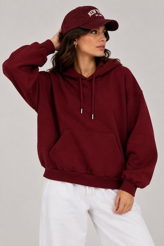 Vadon 1047 Kadın Kapüşonlu Kanguru Cepli 3 İplik Pamuklu Sweatshirt Bordo