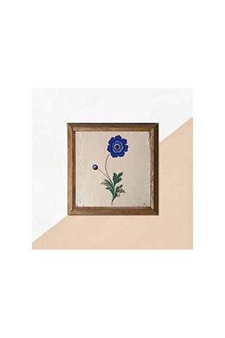 Ebru Sanatı Taş Duvar Tablosu - Ahşap Çerçeveli Taş Tablo - 25x25 Cm - Dekoratif Duvar Sanatı - Modern Ev Ve Ofis