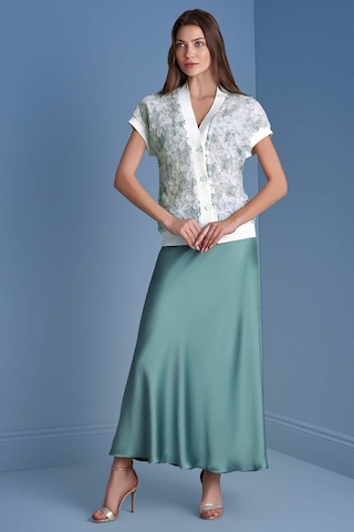 Evaze Kemik Yeşili Saten Etek Kemik Yeşili Yeşil